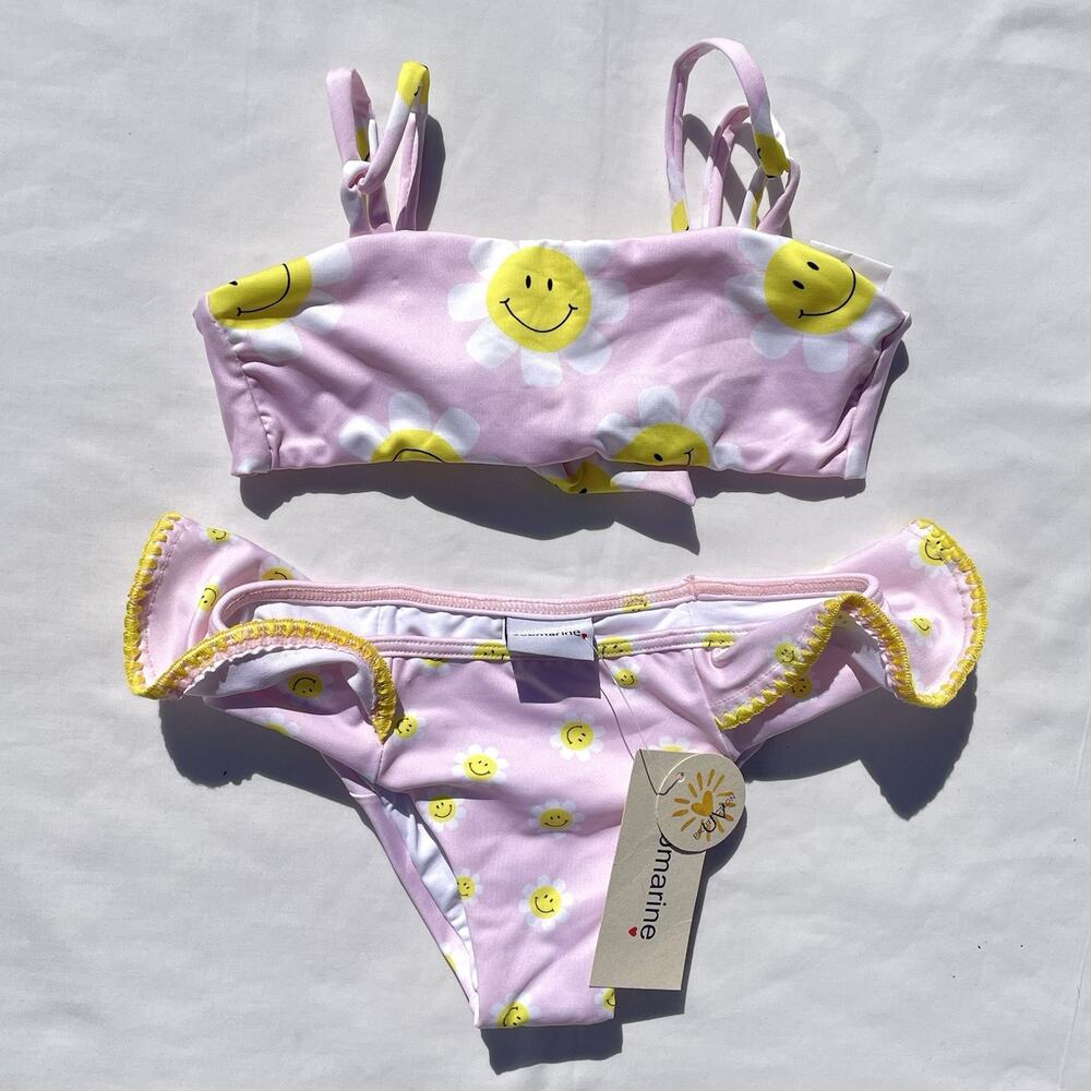 Submarine Designer 2 Piece Bikini Swimsuit Set Little Girls 4 Happy Daisy Pink